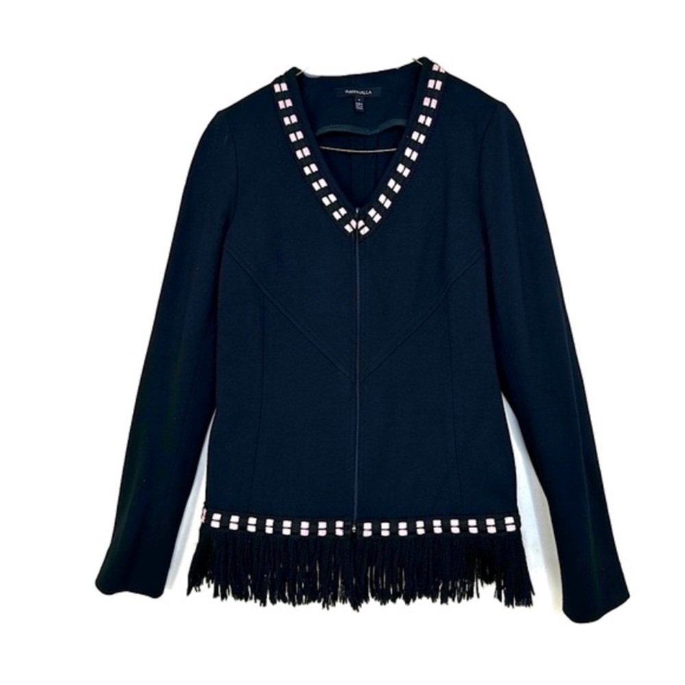 Vintage Y2K Fringe Jacket Jersey Knit Full Zip Black Pink Raffinalla SMALL